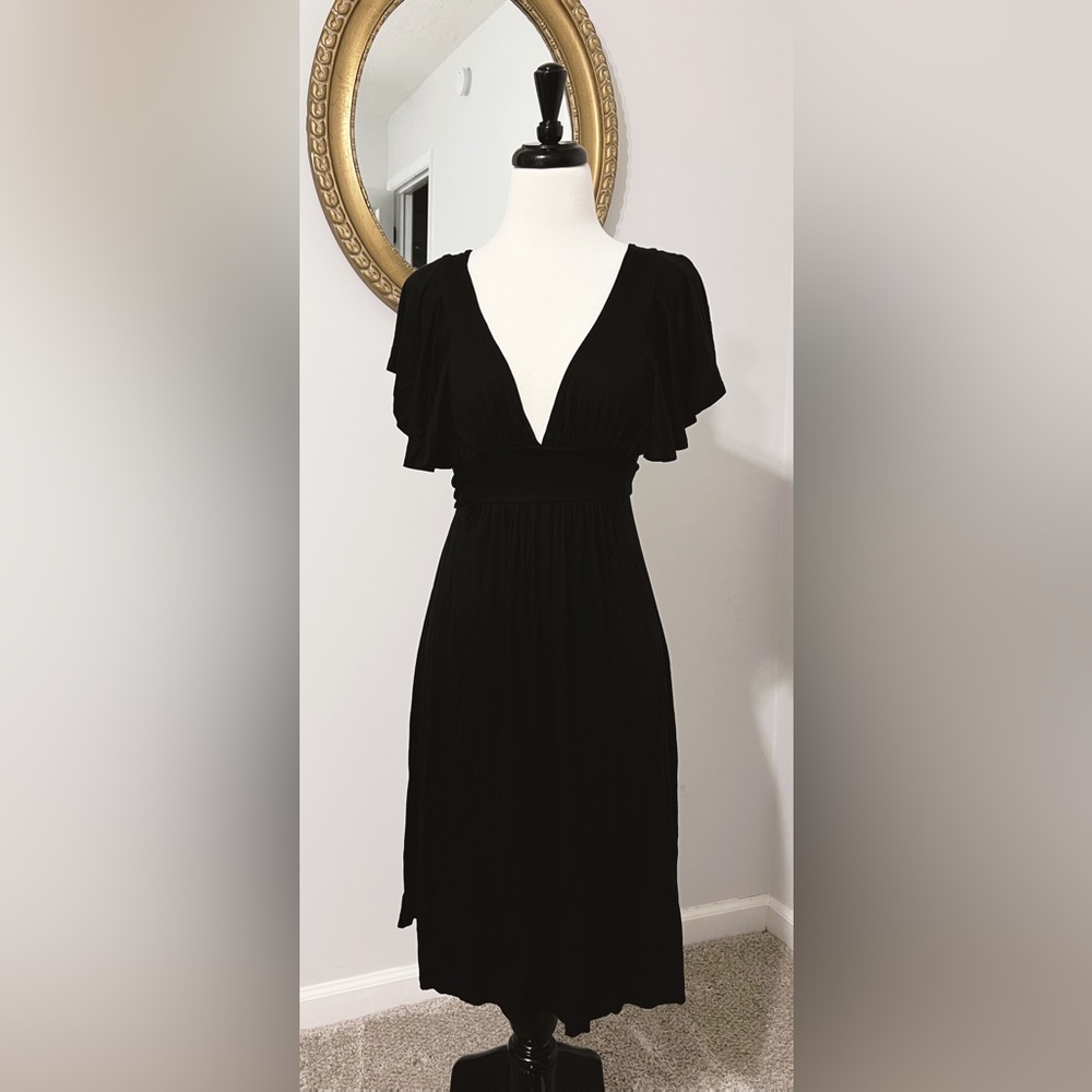 Urban Outfitters “Lux” Deep V Black Cotton Dress